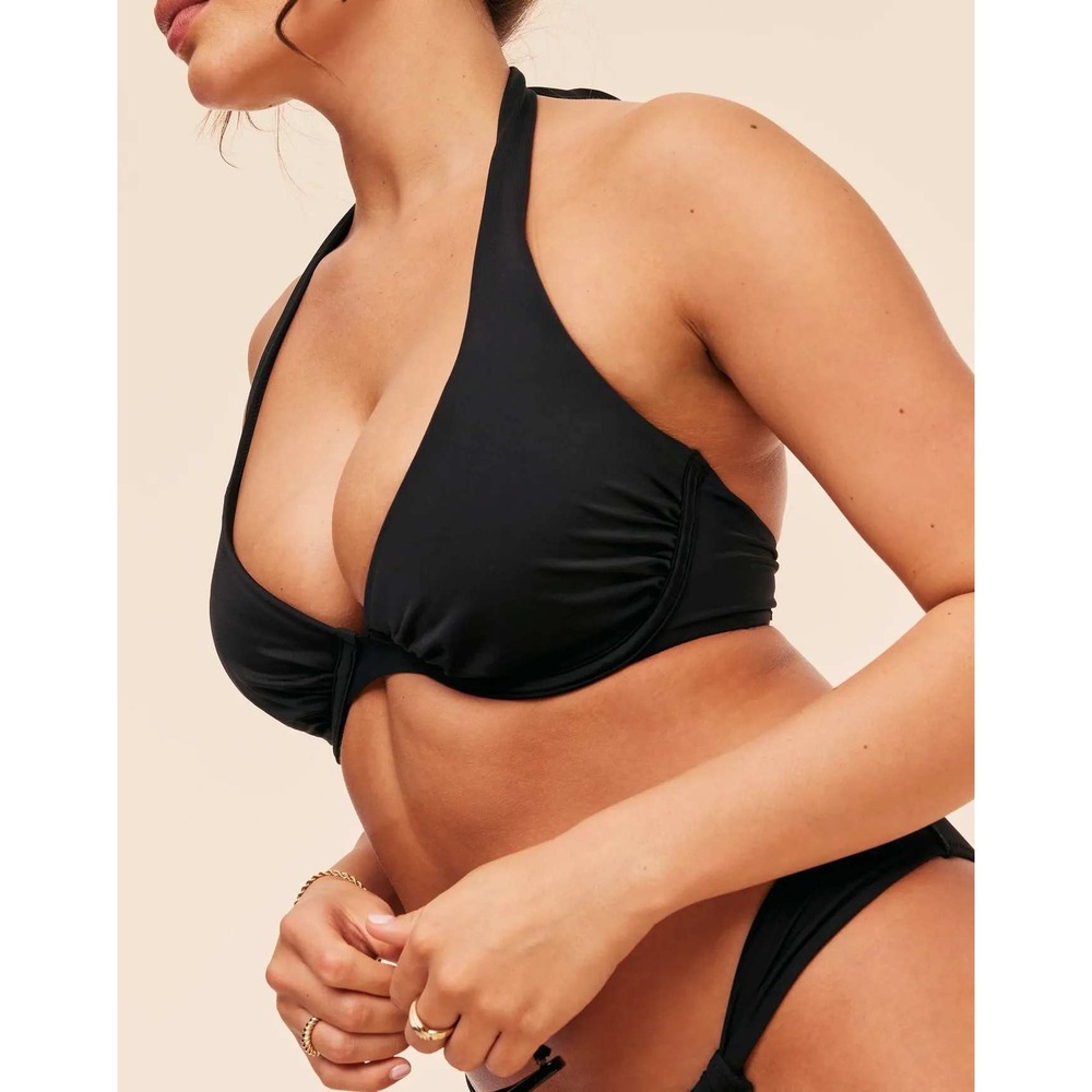 Adore Me Bobbie Demi Underwire Halter Bikini Swim Top Black 34DDD NWT